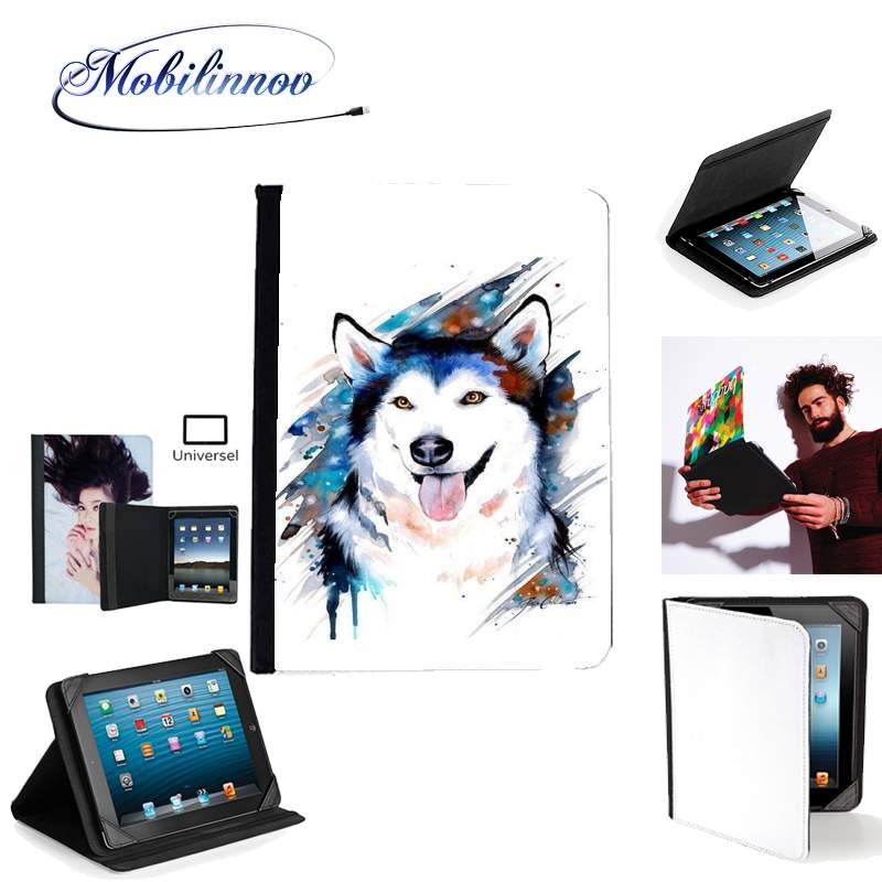 Étui Universel Tablette pour Siberian husky watercolor