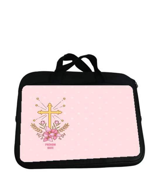 Housse pour tablette avec poignet pour Croix avec fleurs  - Cadeau invité pour communion d'une fille