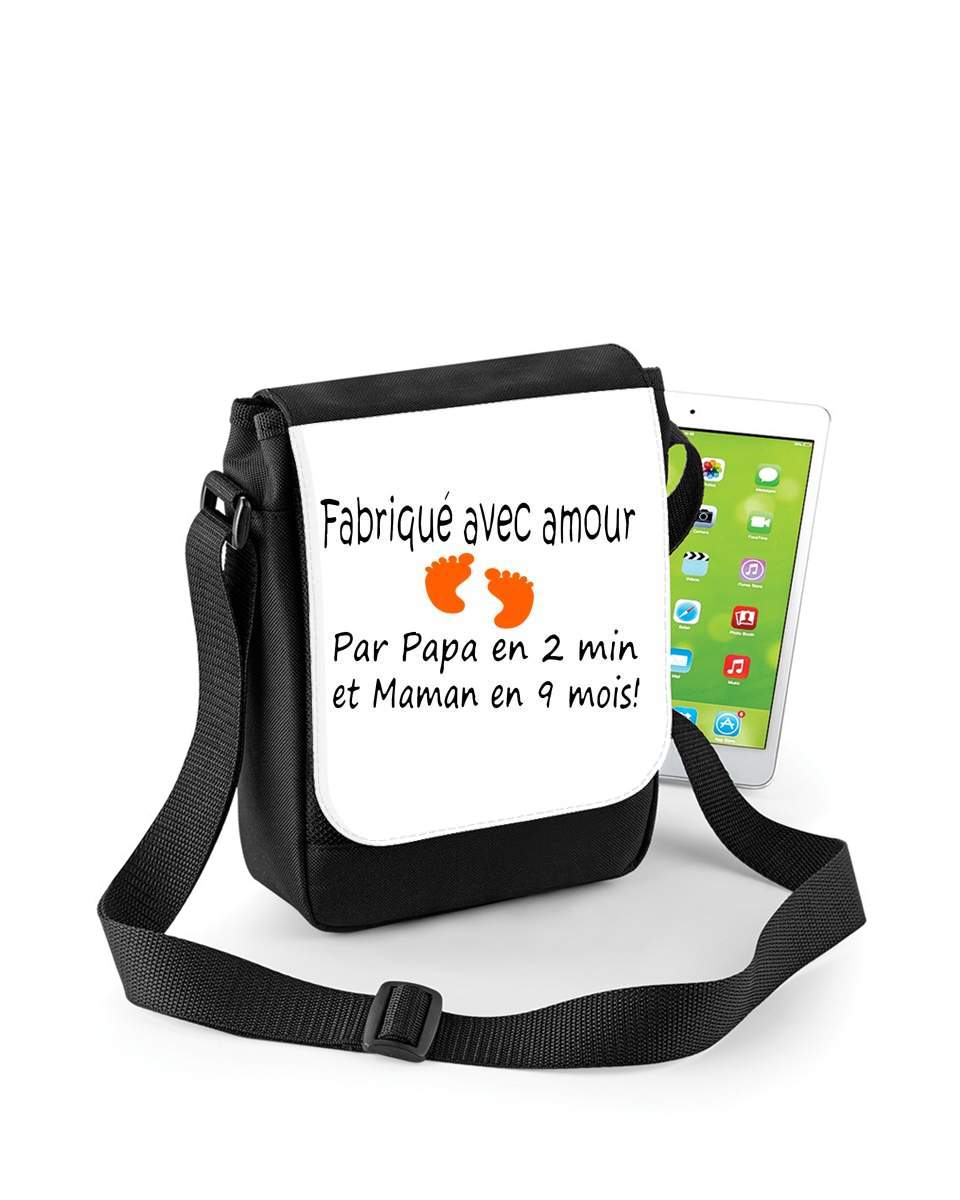 Mini Sac - Pochette unisexe pour Fabriqué avec amour Papa en 2 min et maman en 9 mois