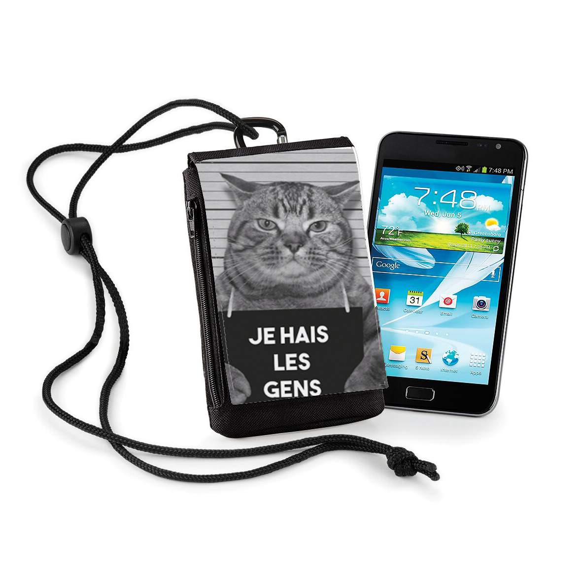 Pochette de téléphone - Taille XL pour Je hais les gens - Chat en prison