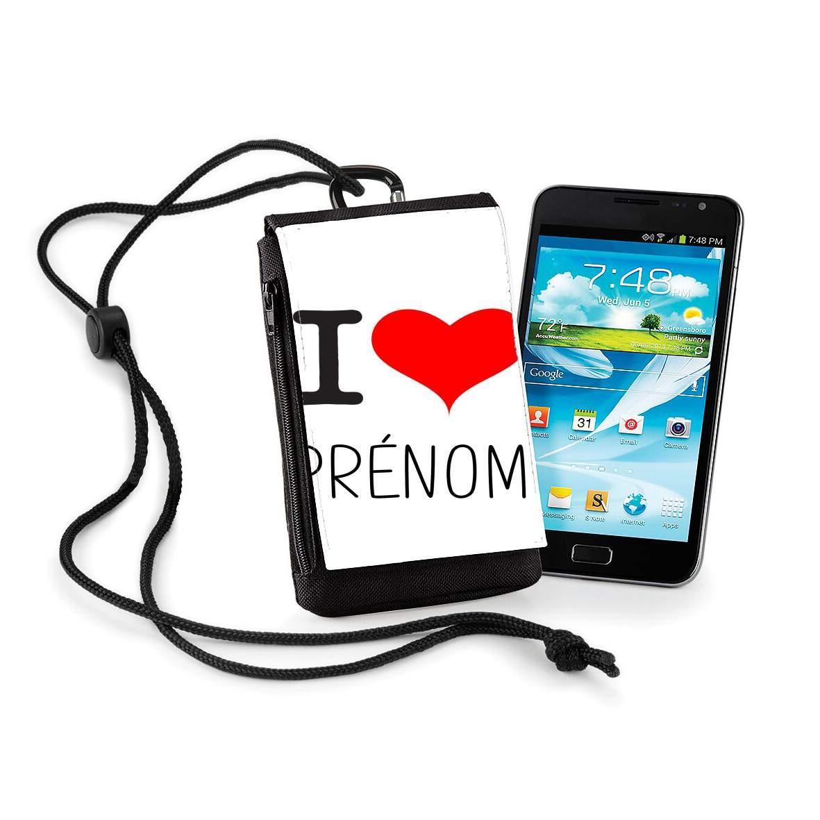 Pochette de téléphone - Taille XL pour I love Prénom - Personnalisable avec nom de ton choix