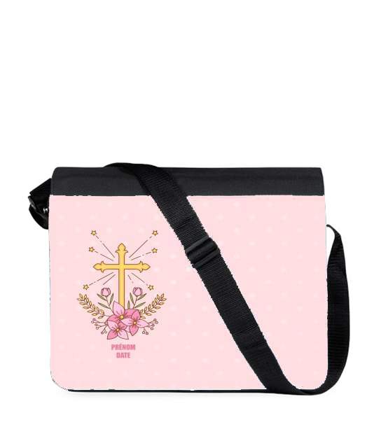 Sac bandoulière - besace pour Croix avec fleurs  - Cadeau invité pour communion d'une fille