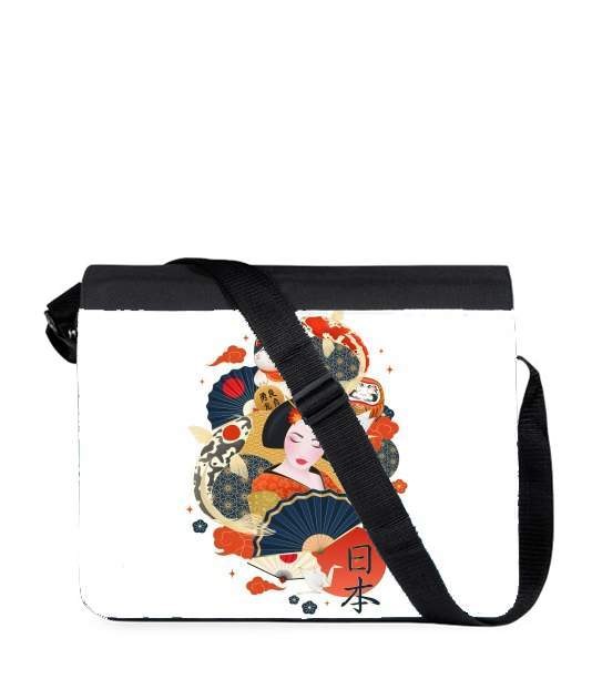 Sac bandoulière - besace pour Japanese geisha surrounded with colorful carps